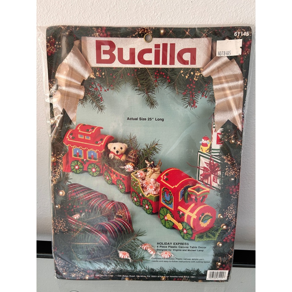 Vintage 1991 Bucilla Holiday Express Plastic Canvas Train Kit Christmas Craft